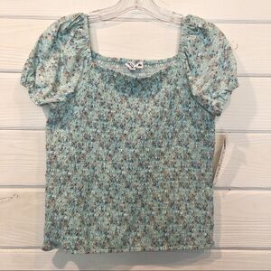 Ten Sixty Sherman Girls Ruched Floral Short Sleeve Blouse